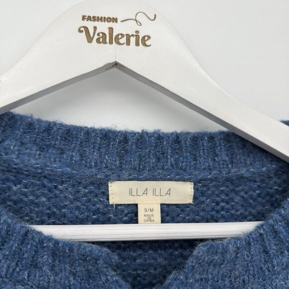 Illa Illa Blue Two Tone Chunky Knit Cropped Cardigan Sweater Size S/M - Picture 5 of 8